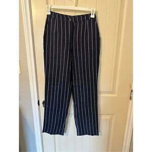 Reformation Navy Striped Ankle Pants